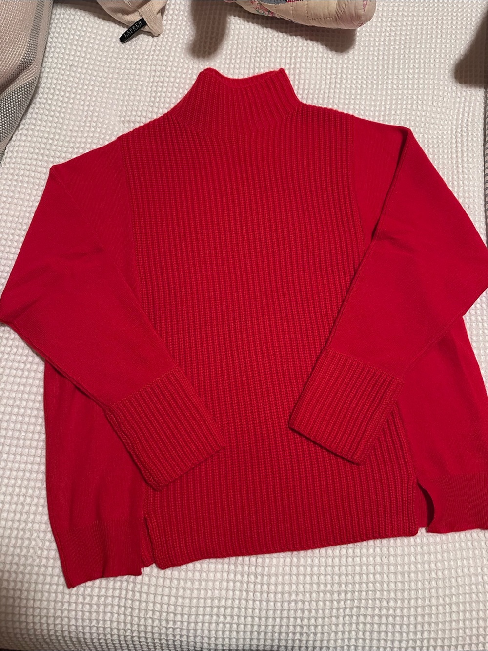 J. Crew Cashmere Bright Red Ribbed Mock Neck Sweater